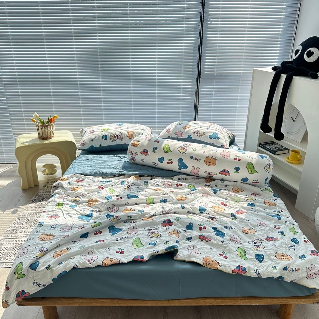 Bộ Chăn Ga Cotton Linen MARK HOME Car Funny