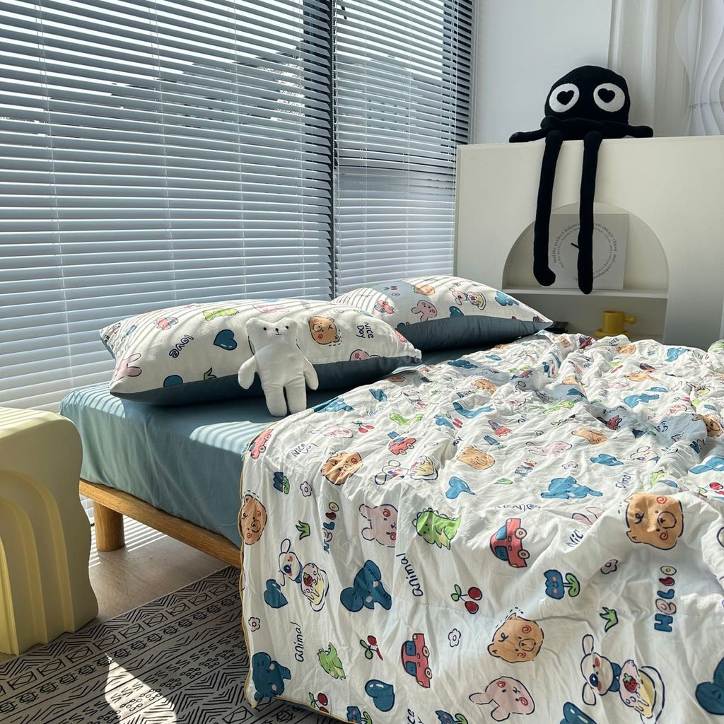 Bộ Chăn Ga Cotton Linen MARK HOME Car Funny