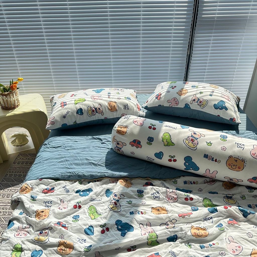 Bộ Chăn Ga Cotton Linen MARK HOME Car Funny