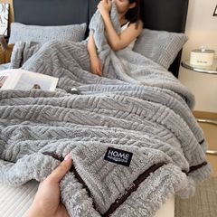 Home Text Wool Blanket | Chăn lông cừu dệt nổi 3D (1,6kg) | Ghi Xám Dark Grey
