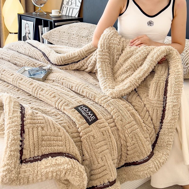 Home Text Wool Blanket Chăn lông cừu dệt nổi 3D 1,6kg | Mầu Cafe Sữa Mocha