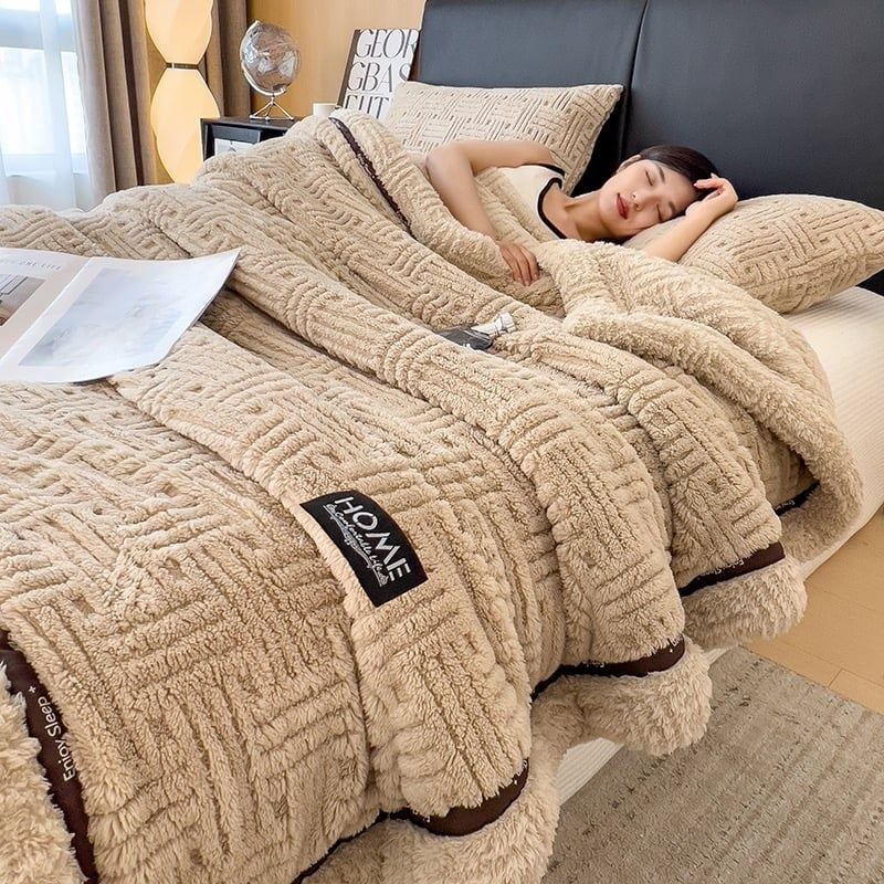 Home Text Wool Blanket Chăn lông cừu dệt nổi 3D 1,6kg | Mầu Cafe Sữa Mocha