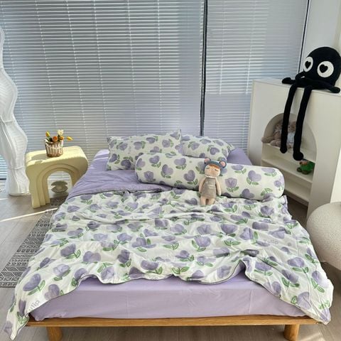 Bộ Chăn Ga Cotton Linen MARK HOME Tulip Tím - Purple