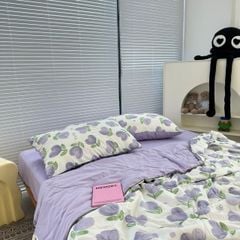 Bộ Chăn Ga Cotton Linen MARK HOME Tulip Tím - Purple