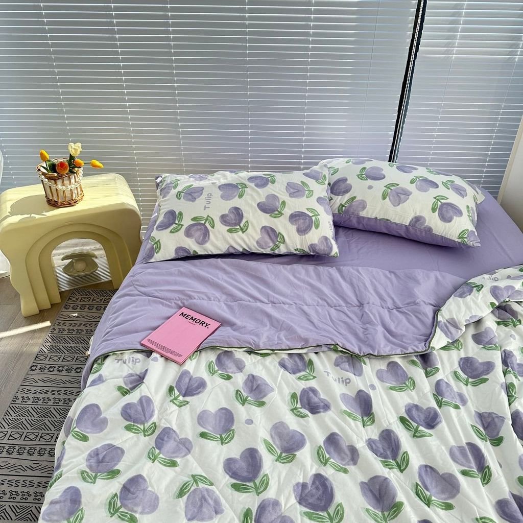 Bộ Chăn Ga Cotton Linen MARK HOME Tulip Tím - Purple