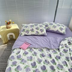 Bộ Chăn Ga Cotton Linen MARK HOME Tulip Tím - Purple