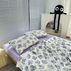 Bộ Chăn Ga Cotton Linen MARK HOME Tulip Tím - Purple