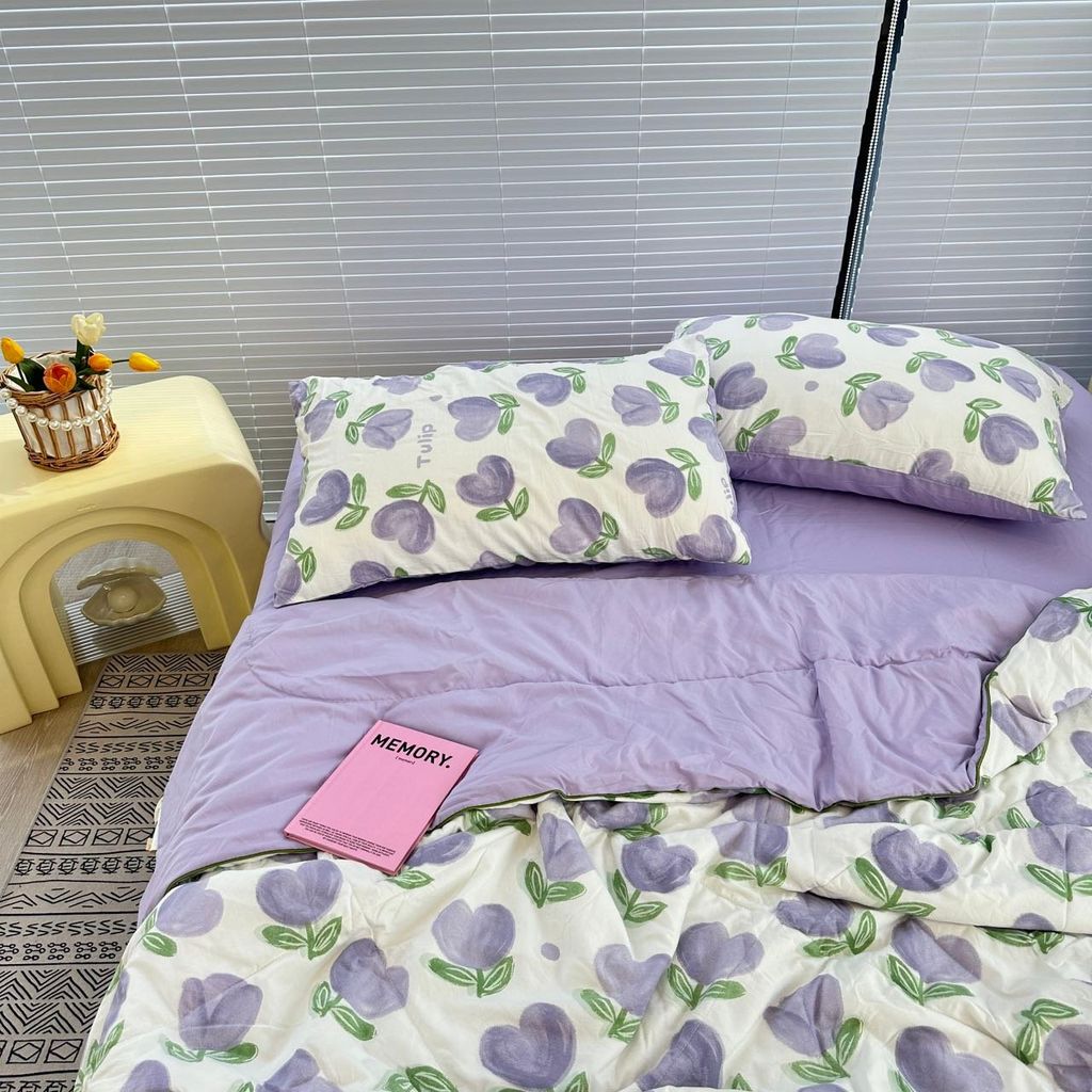 Bộ Chăn Ga Cotton Linen MARK HOME Tulip Tím - Purple