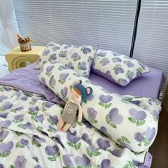 Bộ Chăn Ga Cotton Linen MARK HOME Tulip Tím - Purple
