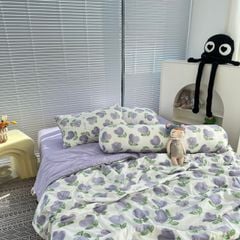 Bộ Chăn Ga Cotton Linen MARK HOME Tulip Tím - Purple