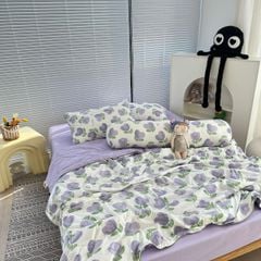 Bộ Chăn Ga Cotton Linen MARK HOME Tulip Tím - Purple