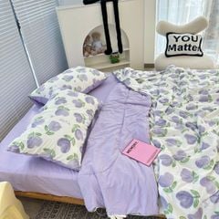 Bộ Chăn Ga Cotton Linen MARK HOME Tulip Tím - Purple