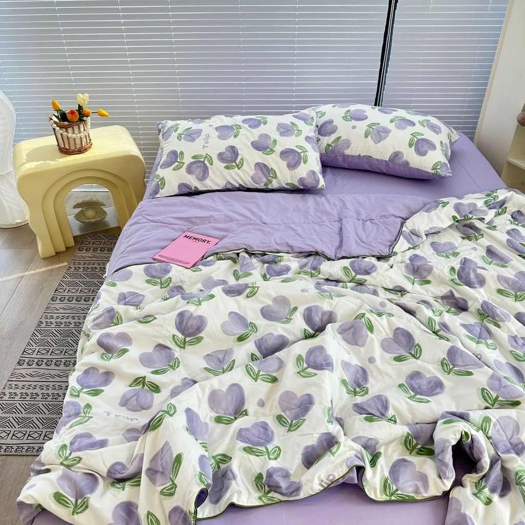 Bộ Chăn Ga Cotton Linen MARK HOME Tulip Tím - Purple