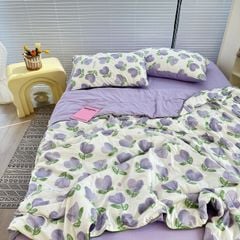 Bộ Chăn Ga Cotton Linen MARK HOME Tulip Tím - Purple