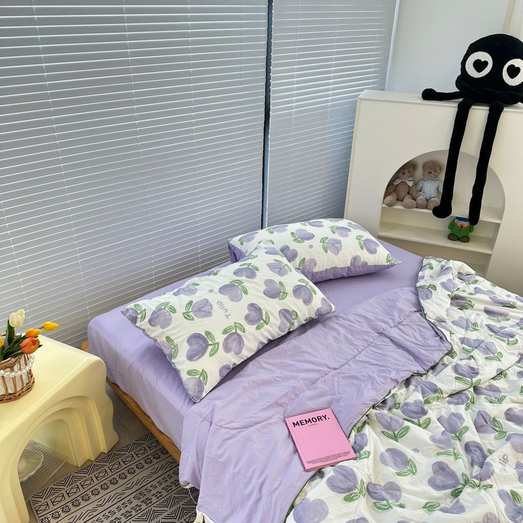 Bộ Chăn Ga Cotton Linen MARK HOME Tulip Tím - Purple