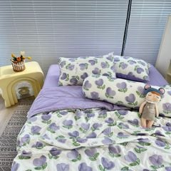 Bộ Chăn Ga Cotton Linen MARK HOME Tulip Tím - Purple