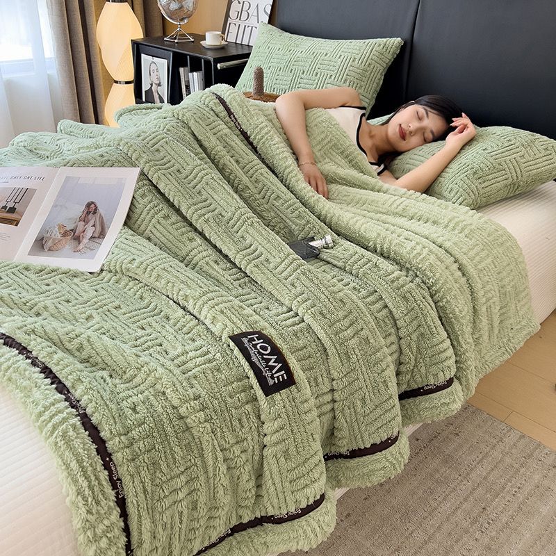 Home Text Wool Blanket Chăn lông cừu dệt nổi 3D 1,6kg | Matcha Green Trà Xanh