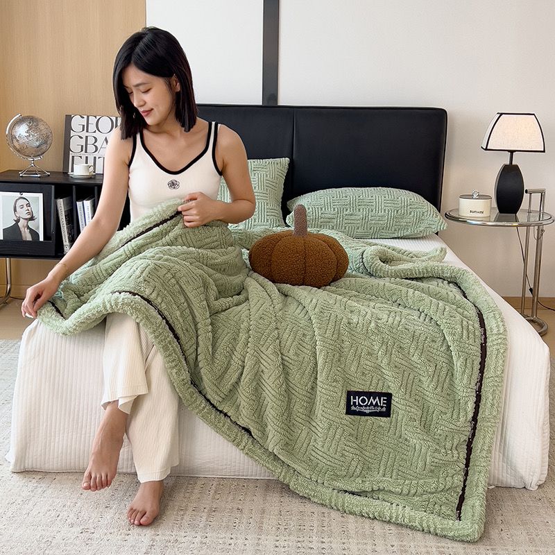 Home Text Wool Blanket Chăn lông cừu dệt nổi 3D 1,6kg | Matcha Green Trà Xanh