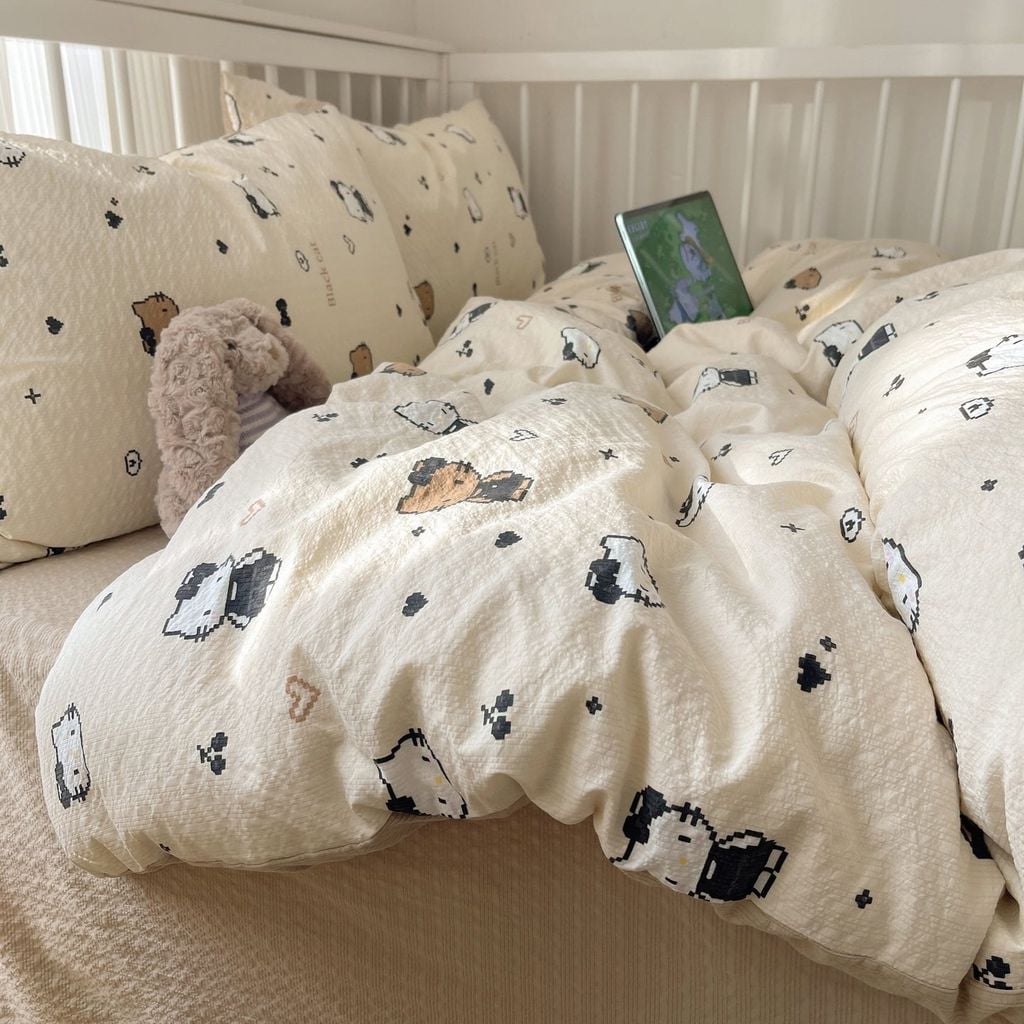 4Pcs PreCloud Linen | Set Đũi Xu Kem Style trẻ trung hiện đại | ID 4PCSPRECLOUD52