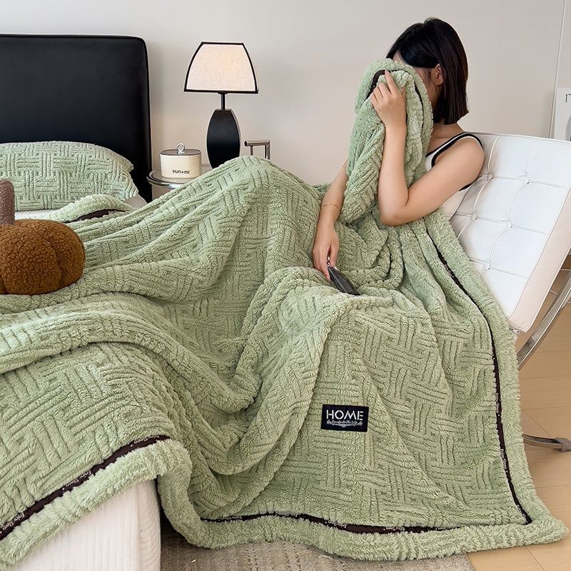 Home Text Wool Blanket Chăn lông cừu dệt nổi 3D 1,6kg | Matcha Green Trà Xanh