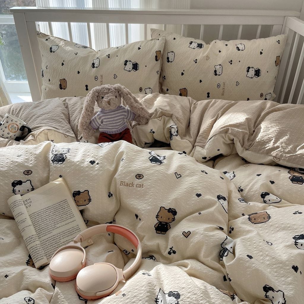 4Pcs PreCloud Linen | Set Đũi Xu Kem Style trẻ trung hiện đại | ID 4PCSPRECLOUD52