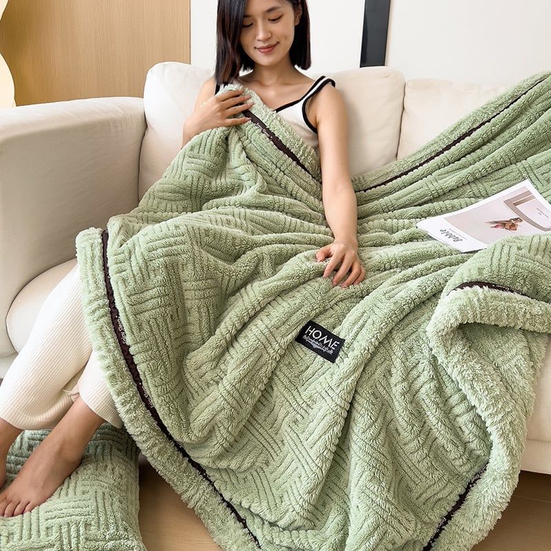 Home Text Wool Blanket Chăn lông cừu dệt nổi 3D 1,6kg | Matcha Green Trà Xanh