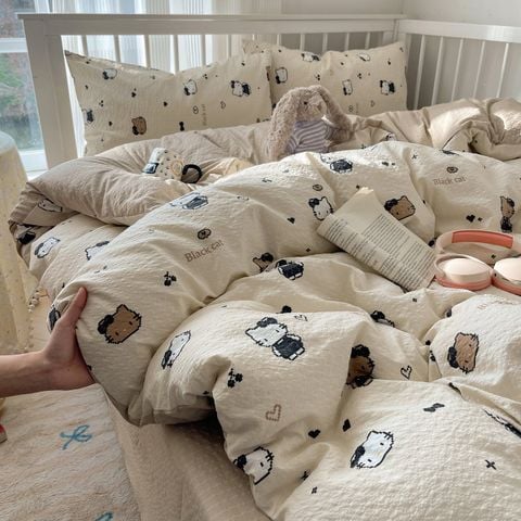 4Pcs PreCloud Linen | Set Đũi Xu Kem Style trẻ trung hiện đại | ID 4PCSPRECLOUD52