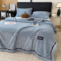 Home Text Wool Blanket | Chăn lông cừu dệt nổi 3D 1,6kg | Xanh Cobalt Royal Blue