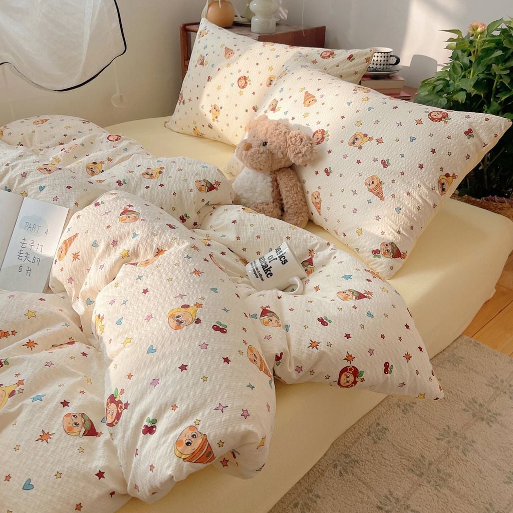 4Pcs PreCloud Linen | Set Đũi Xu Kem Style trẻ trung hiện đại | ID 4PCSPRECLOUD56