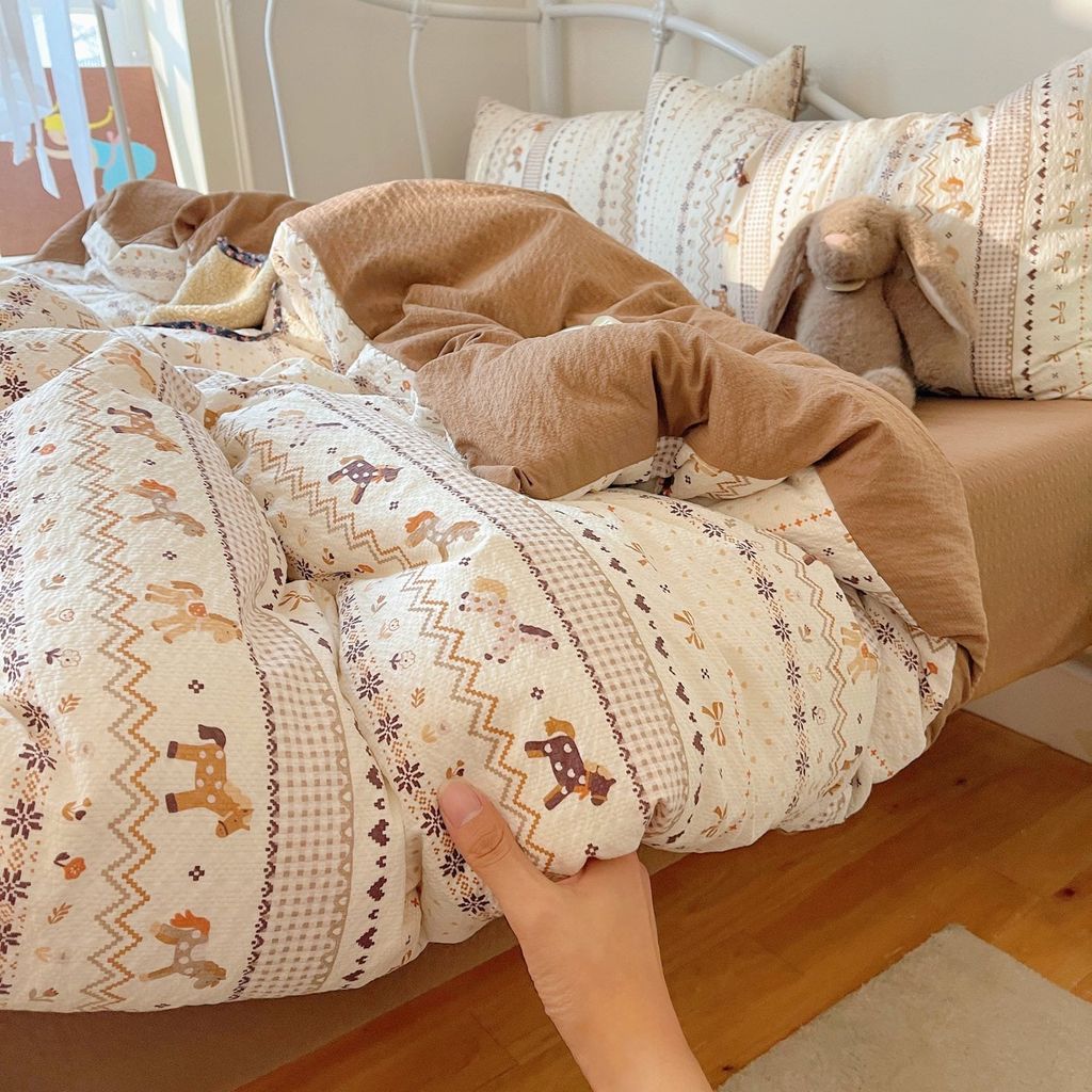 4Pcs PreCloud Linen | Set Đũi Xu Kem Style trẻ trung hiện đại | ID 4PCSPRECLOUD59