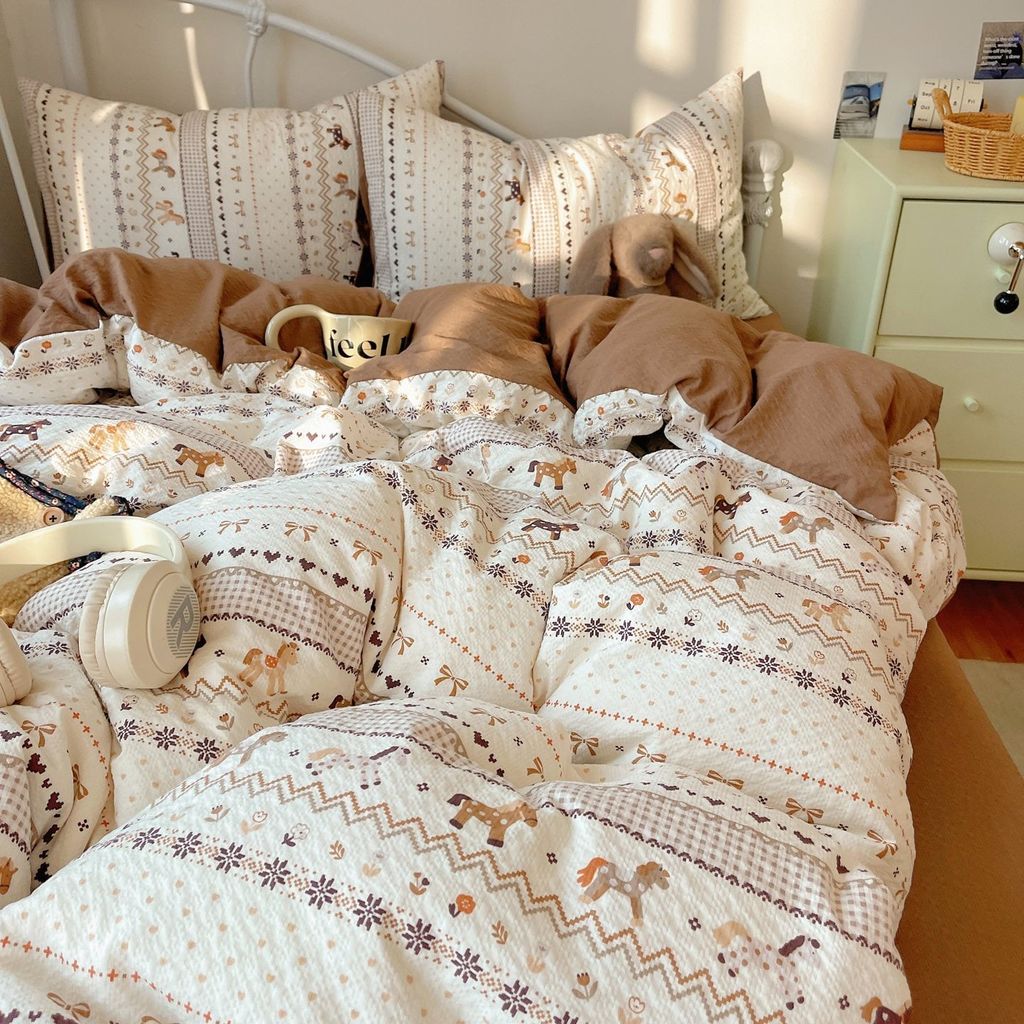 4Pcs PreCloud Linen | Set Đũi Xu Kem Style trẻ trung hiện đại | ID 4PCSPRECLOUD59