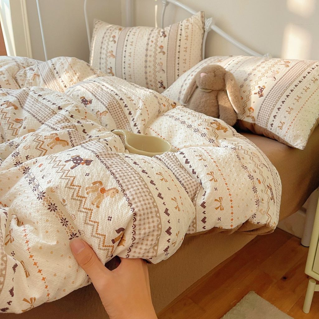 4Pcs PreCloud Linen | Set Đũi Xu Kem Style trẻ trung hiện đại | ID 4PCSPRECLOUD59