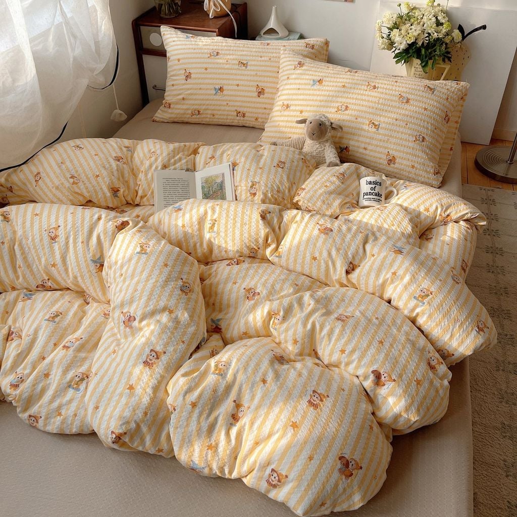 4Pcs PreCloud Linen | Set Đũi Xu Kem Style trẻ trung hiện đại | ID 4PCSPRECLOUD63
