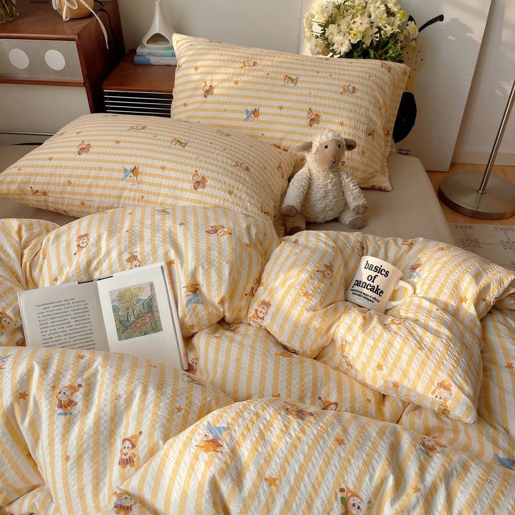 4Pcs PreCloud Linen | Set Đũi Xu Kem Style trẻ trung hiện đại | ID 4PCSPRECLOUD63
