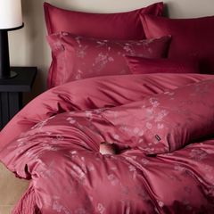 Mark Cross Wedding Bedset (4pcs) 140S Lụa Tơ Tằm Dệt Hoa Cưới Burgundy