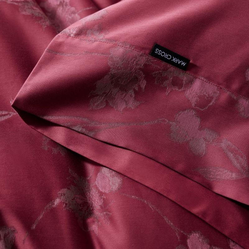 Mark Cross Wedding Bedset (4pcs) 140S Lụa Tơ Tằm Dệt Hoa Cưới Burgundy