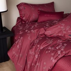 Mark Cross Wedding Bedset (4pcs) 140S Lụa Tơ Tằm Dệt Hoa Cưới Burgundy
