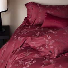 Mark Cross Wedding Bedset (4pcs) 140S Lụa Tơ Tằm Dệt Hoa Cưới Burgundy