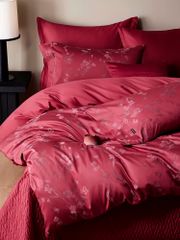 Mark Cross Wedding Bedset (4pcs) 140S Lụa Tơ Tằm Dệt Hoa Cưới Burgundy