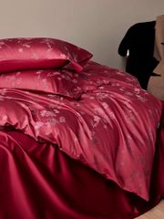 Mark Cross Wedding Bedset (4pcs) 140S Lụa Tơ Tằm Dệt Hoa Cưới Burgundy