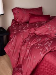 Mark Cross Wedding Bedset (4pcs) 140S Lụa Tơ Tằm Dệt Hoa Cưới Burgundy