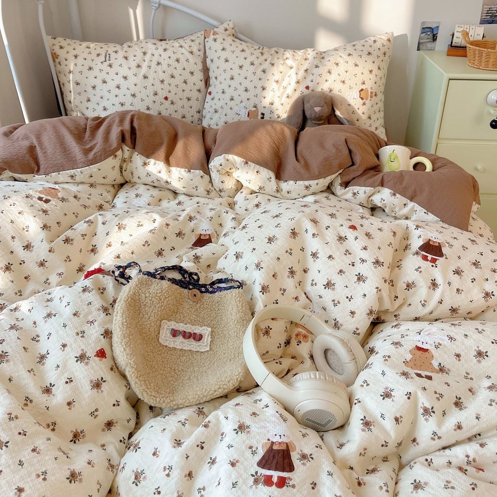 4Pcs PreCloud Linen | Set Đũi Xu Kem Style trẻ trung hiện đại | ID 4PCSPRECLOUD71