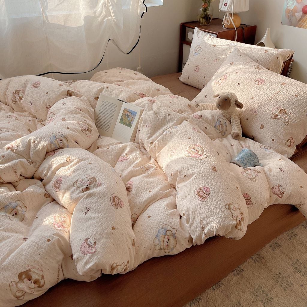 4Pcs PreCloud Linen | Set Đũi Xu Kem Style trẻ trung hiện đại | ID 4PCSPRECLOUD73