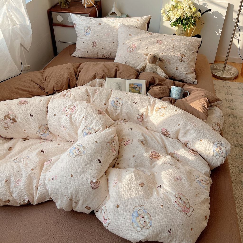 4Pcs PreCloud Linen | Set Đũi Xu Kem Style trẻ trung hiện đại | ID 4PCSPRECLOUD73