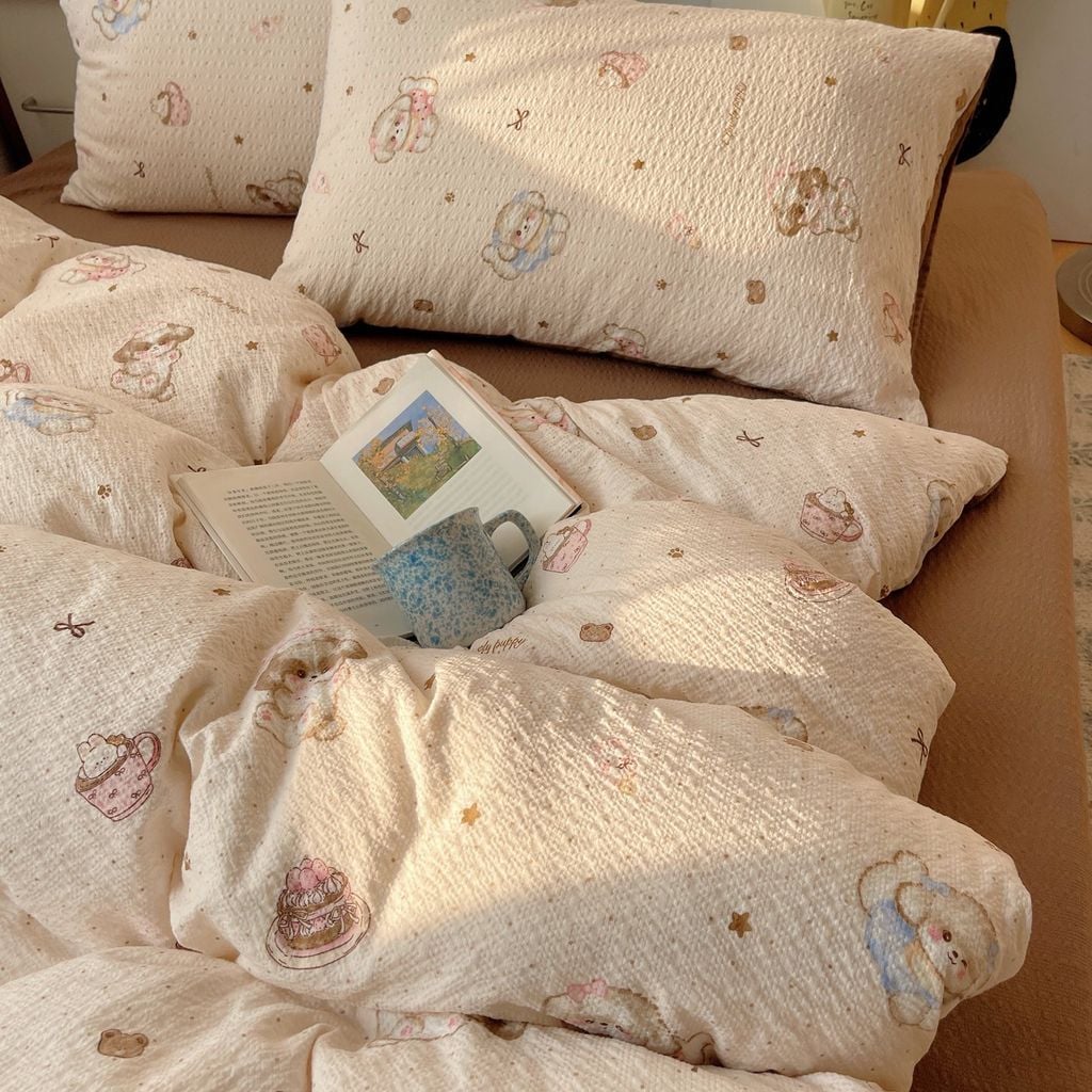 4Pcs PreCloud Linen | Set Đũi Xu Kem Style trẻ trung hiện đại | ID 4PCSPRECLOUD73