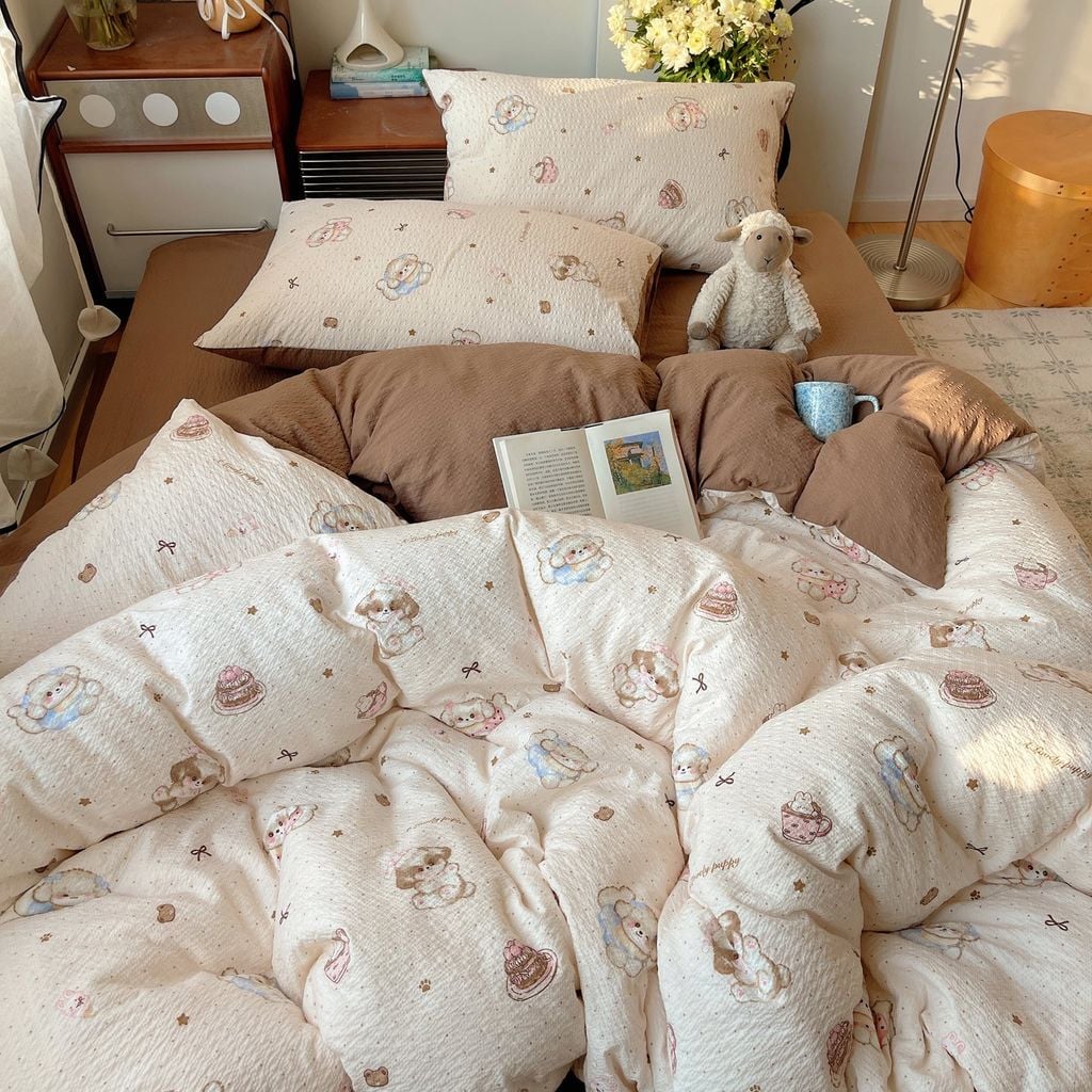 4Pcs PreCloud Linen | Set Đũi Xu Kem Style trẻ trung hiện đại | ID 4PCSPRECLOUD73