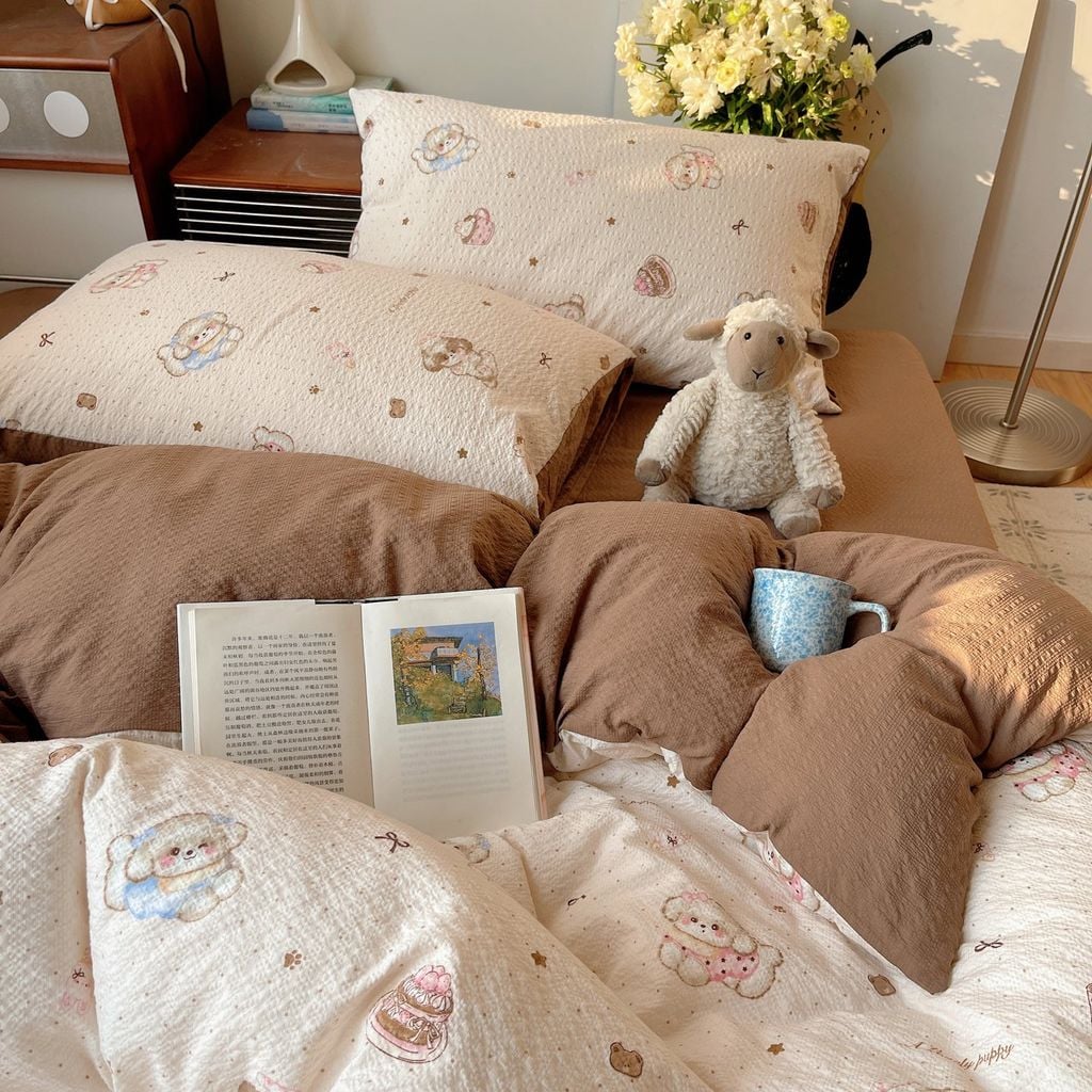 4Pcs PreCloud Linen | Set Đũi Xu Kem Style trẻ trung hiện đại | ID 4PCSPRECLOUD73