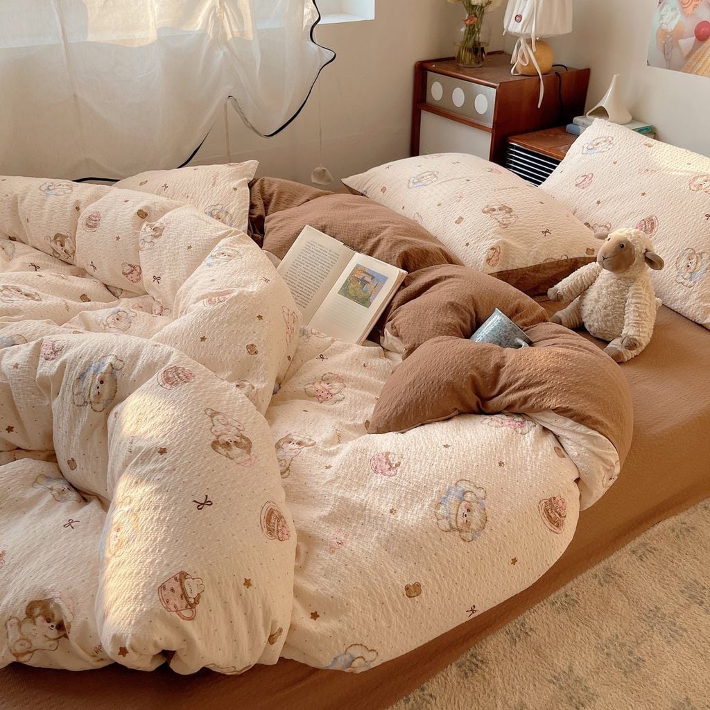 4Pcs PreCloud Linen | Set Đũi Xu Kem Style trẻ trung hiện đại | ID 4PCSPRECLOUD73