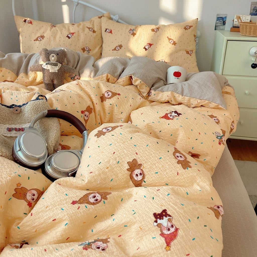 4Pcs PreCloud Linen | Set Đũi Xu Kem Style trẻ trung hiện đại | ID 4PCSPRECLOUD78