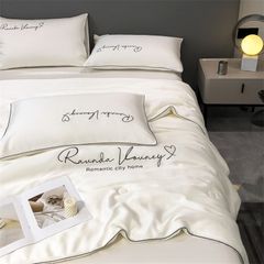 4Pcs Satin Babric | Romantic Love Standard Bedsets Summer Blanket | ID 4PCSROMANLOVE01